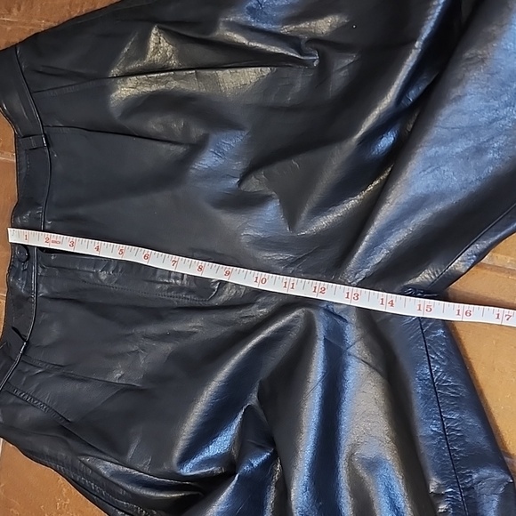 Licole Womens Vintage High Waisted Pleated Black Genuine Leather Pants Trousers - Picture 13 of 16